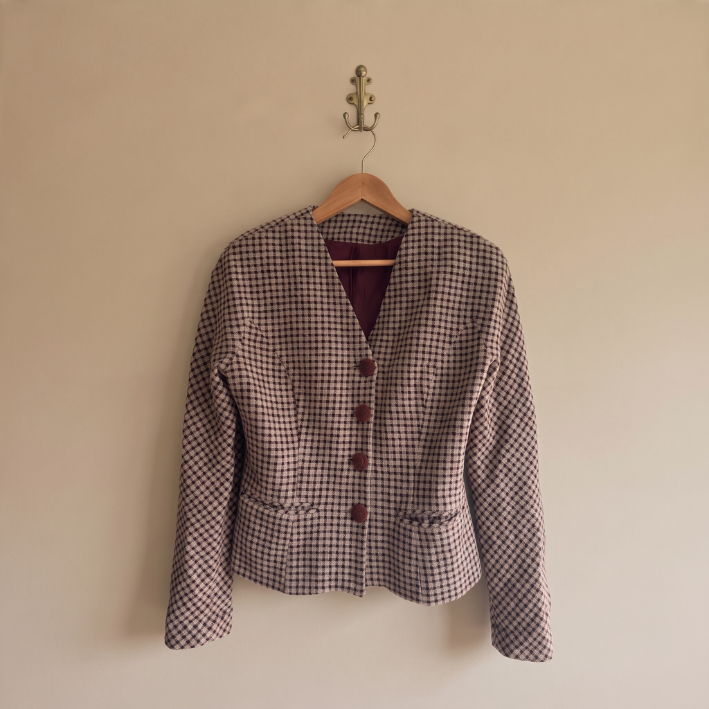 04. Vichy blazer in burgundy&beige