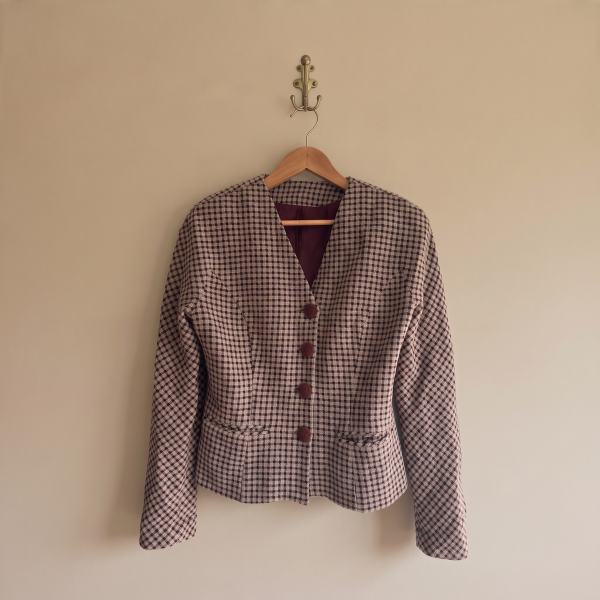 04. Vichy blazer in burgundy&beige
