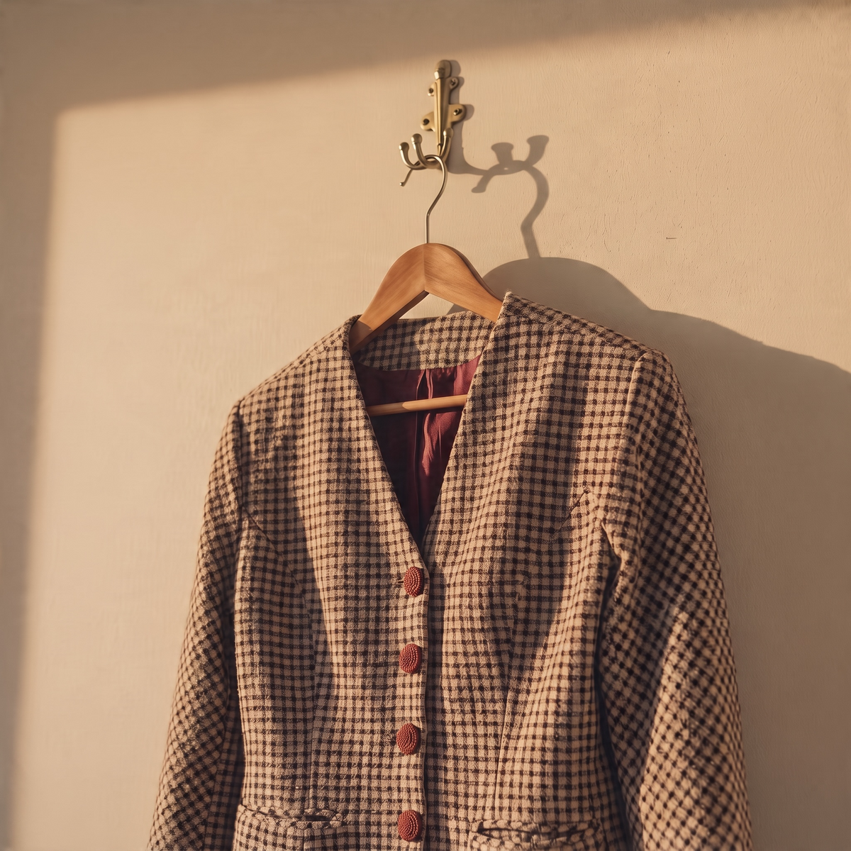 04. Vichy blazer in burgundy&beige
